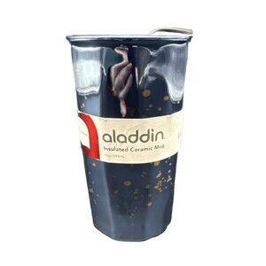 Aladdin BLUE w/ GOLD Speck Insulated Ceramic Travel Coffee Mug w/ Lid 10oz NEW
